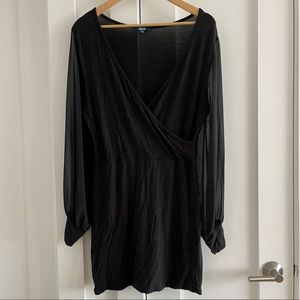 Black knit dress with long sheer sleeves